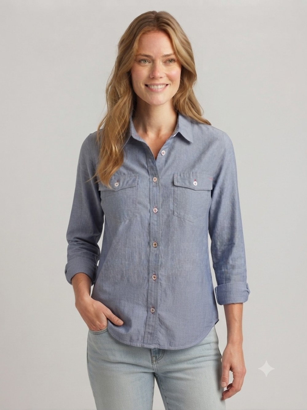 Patagonia Organic Cotton Blue Chambray Long Sleeve Button-Down Shirt Sz 6